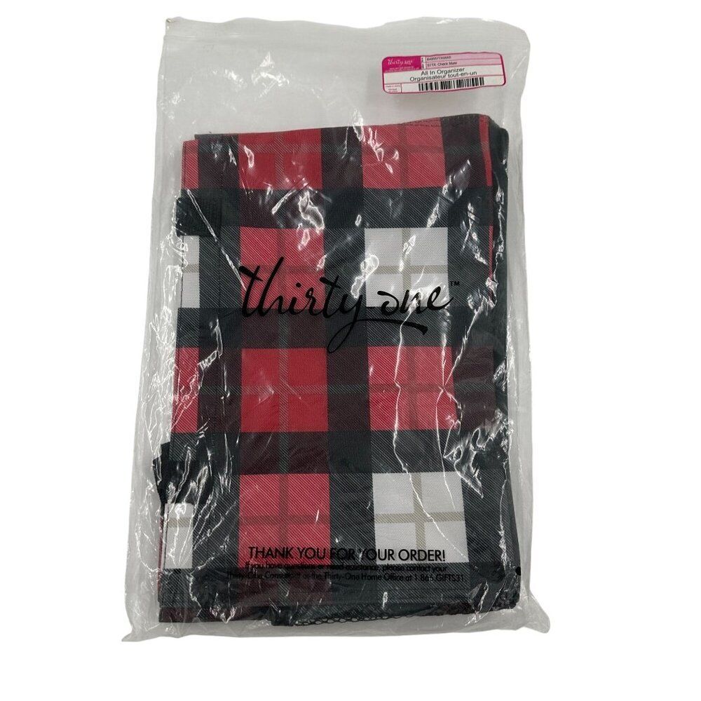 Thirty-One 31 All In Organizer Tote Bag Checkmate Red Plaid Travel Storage With